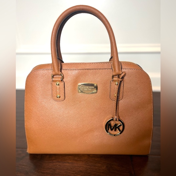 Michael Kors Saffiano Leather Brown/Caramel Satchel / Crossbody WITH MK DUST BAG - Picture 1 of 9